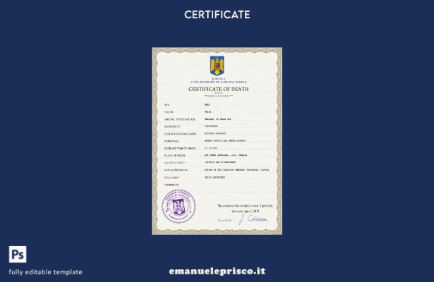 Modello PSD del certificato di morte della Romania in stile verificato